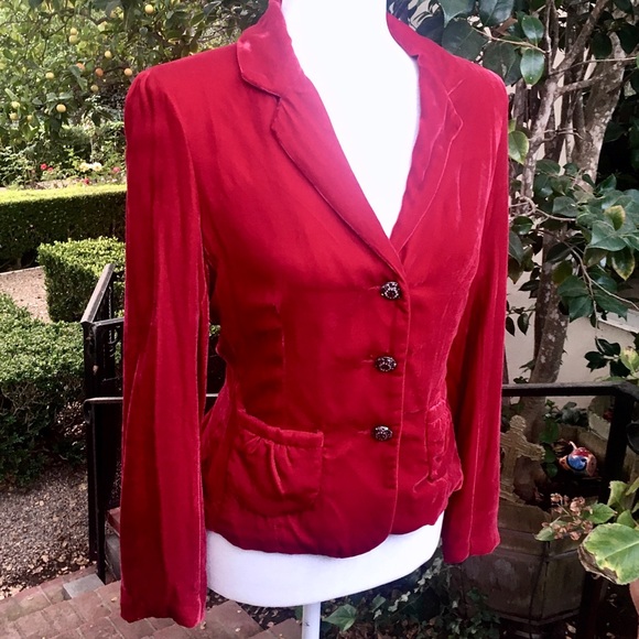 Vintage 1930s Red Silk Velvet Jacket Womens Small - Picture 2 of 12